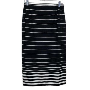 Max Studio Black /White Striped Pull On Stretch Midi Pencil Skirt Size M